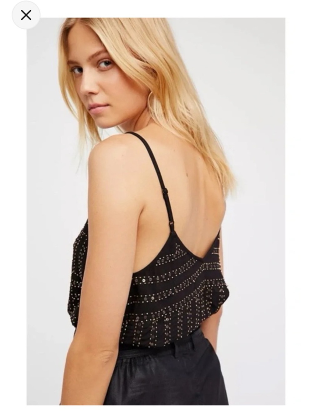 Free People Black Sequin V-Neck Tank Top - Picture 2 of 4